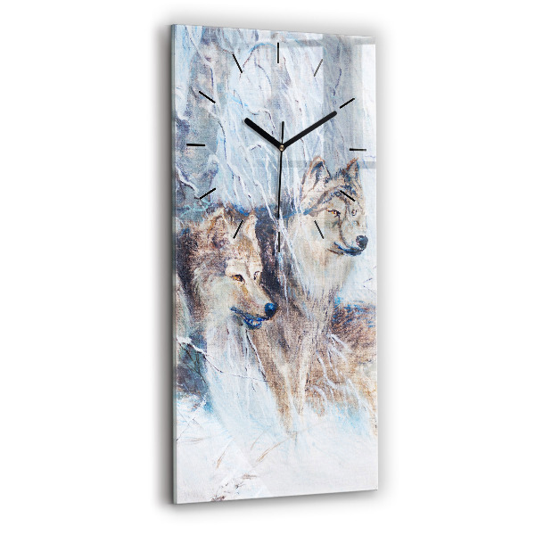 Modern vertical wall clock Wolves in the forest