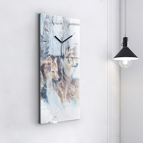 Modern vertical wall clock Wolves in the forest
