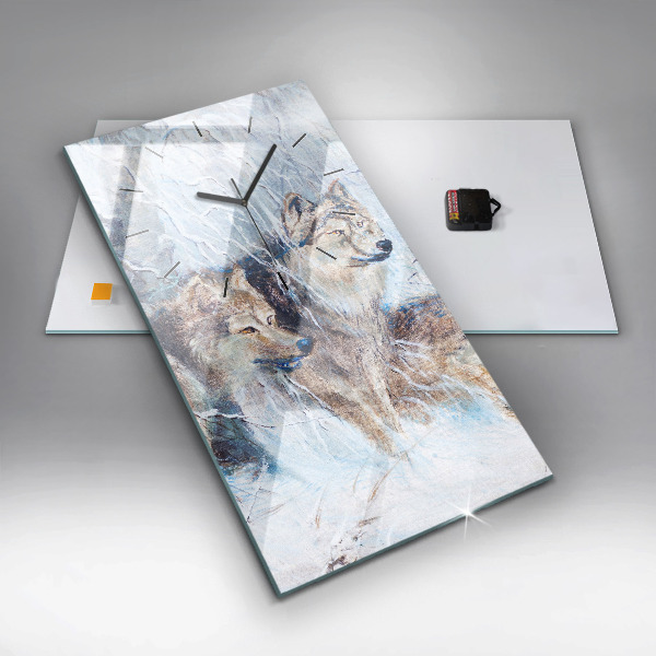 Modern vertical wall clock Wolves in the forest