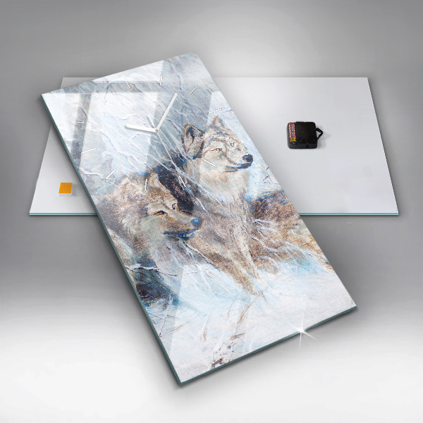 Modern vertical wall clock Wolves in the forest
