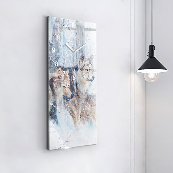 Modern vertical wall clock Wolves in the forest