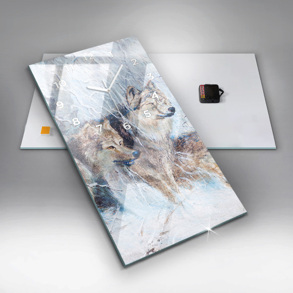 Modern vertical wall clock Wolves in the forest