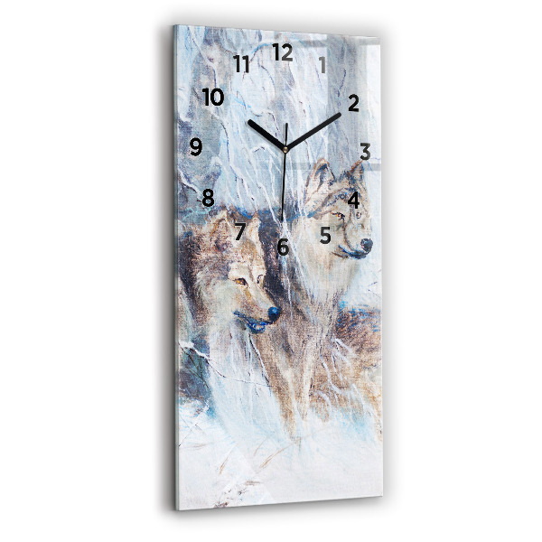 Modern vertical wall clock Wolves in the forest