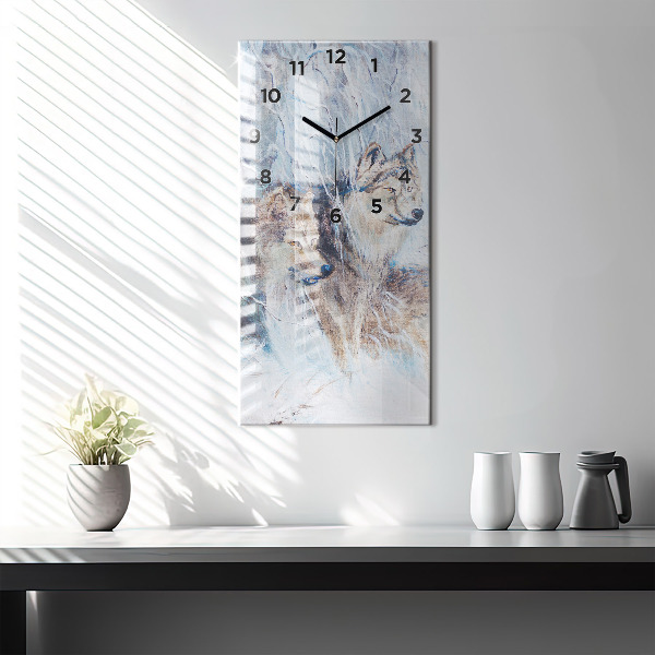 Modern vertical wall clock Wolves in the forest