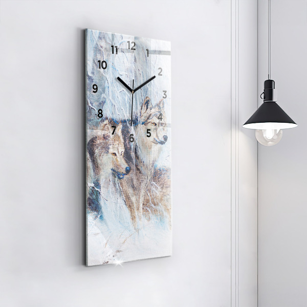 Modern vertical wall clock Wolves in the forest