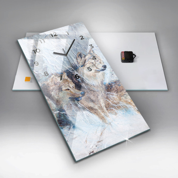 Modern vertical wall clock Wolves in the forest