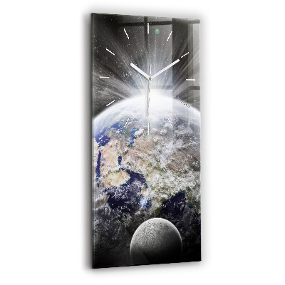 Modern vertical wall clock Earth Moon Sun