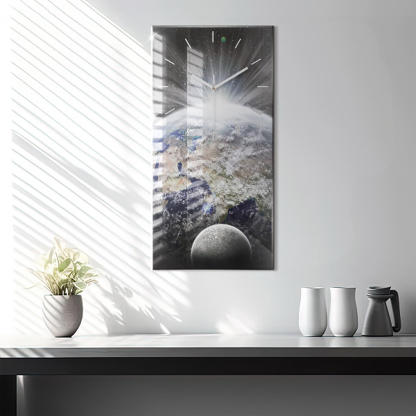 Modern vertical wall clock Earth Moon Sun