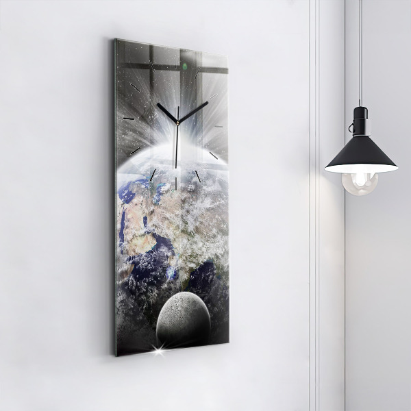 Modern vertical wall clock Earth Moon Sun