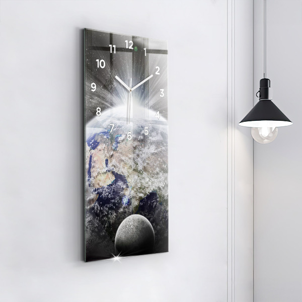 Modern vertical wall clock Earth Moon Sun