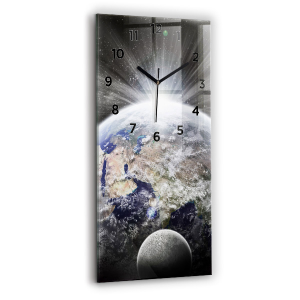 Modern vertical wall clock Earth Moon Sun