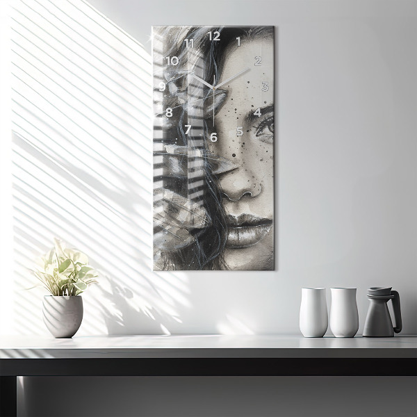 Modern vertical wall clock Painted portrait