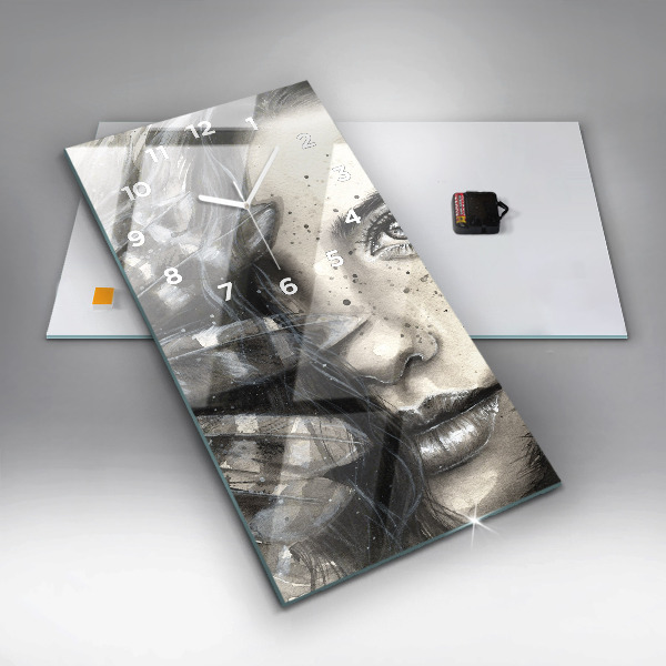 Modern vertical wall clock Painted portrait