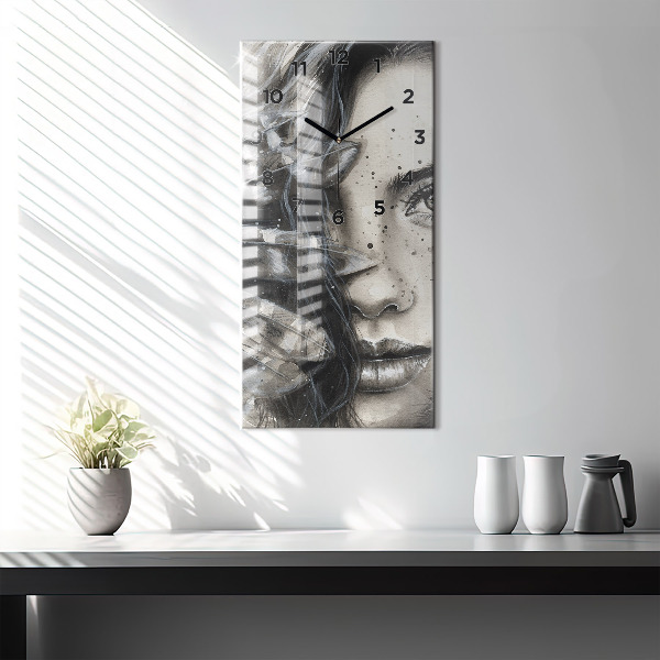 Modern vertical wall clock Painted portrait