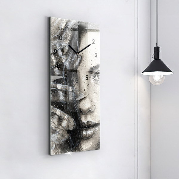 Modern vertical wall clock Painted portrait