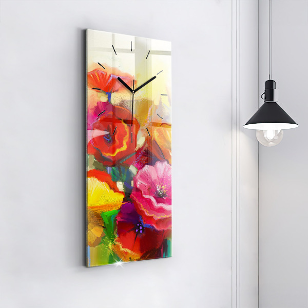 Modern vertical wall clock Colorful poppies