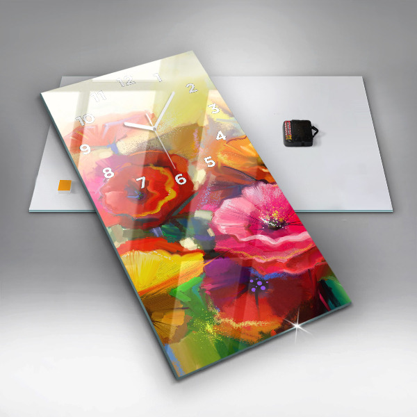 Modern vertical wall clock Colorful poppies