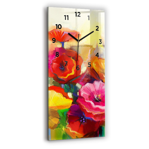 Modern vertical wall clock Colorful poppies