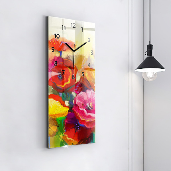 Modern vertical wall clock Colorful poppies