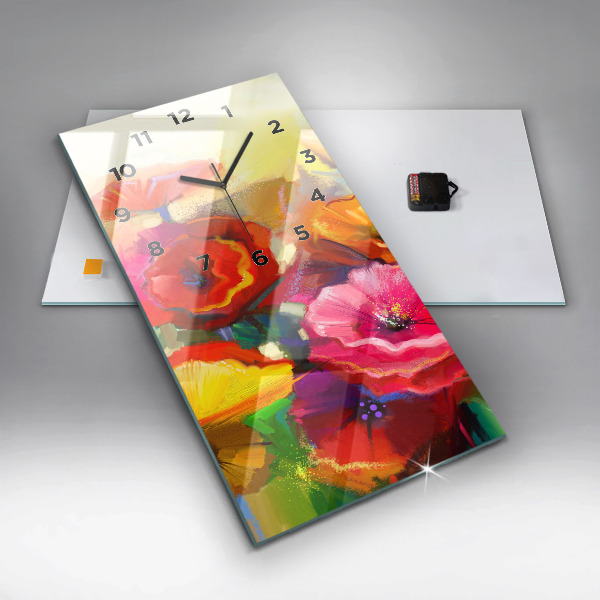 Modern vertical wall clock Colorful poppies
