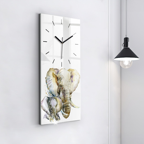 Modern vertical wall clock Painted animals elephants