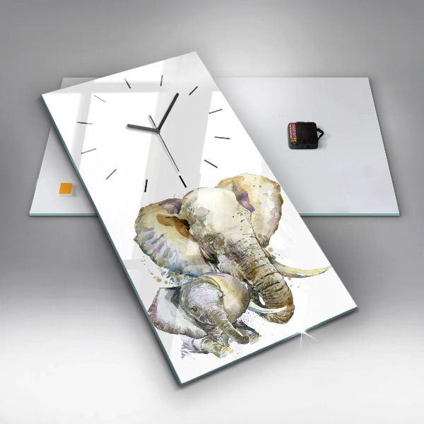 Modern vertical wall clock Painted animals elephants