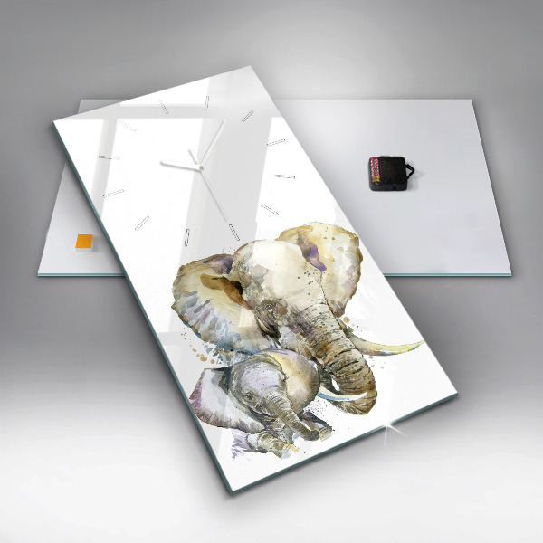 Modern vertical wall clock Painted animals elephants