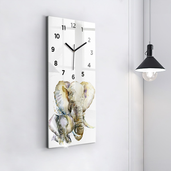Modern vertical wall clock Painted animals elephants