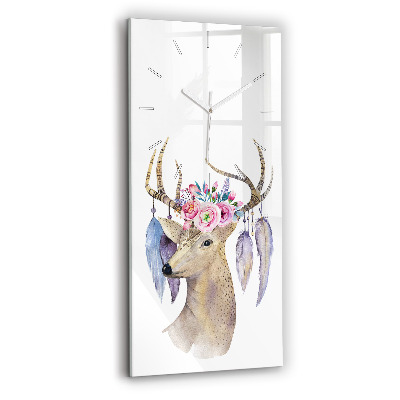 Modern vertical wall clock Deer head and flowers