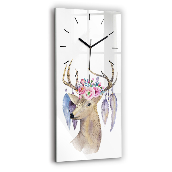Modern vertical wall clock Deer head and flowers