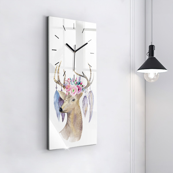 Modern vertical wall clock Deer head and flowers