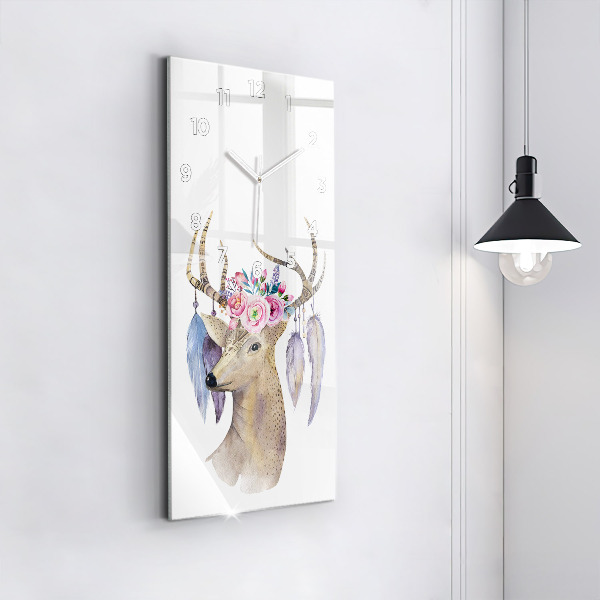 Modern vertical wall clock Deer head and flowers