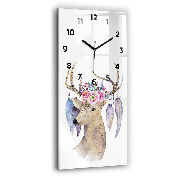 Modern vertical wall clock Deer head and flowers