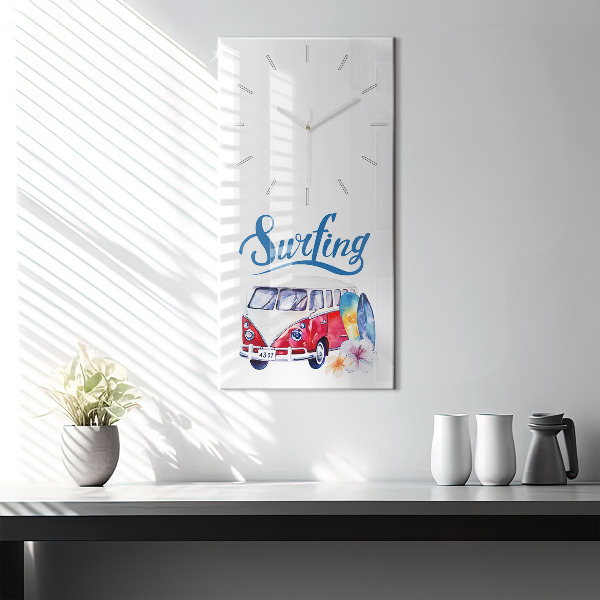 Modern vertical wall clock Car and Surfing sign