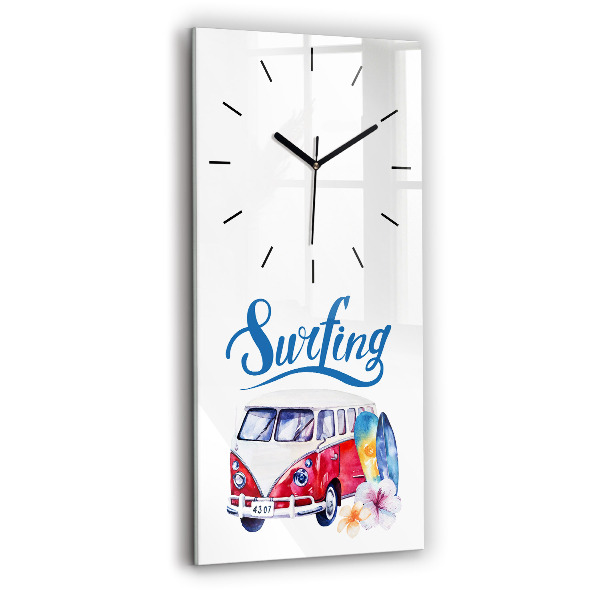 Modern vertical wall clock Car and Surfing sign