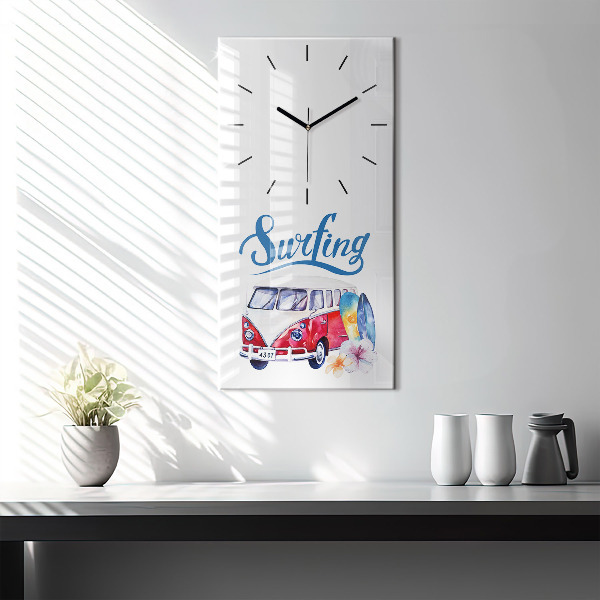 Modern vertical wall clock Car and Surfing sign