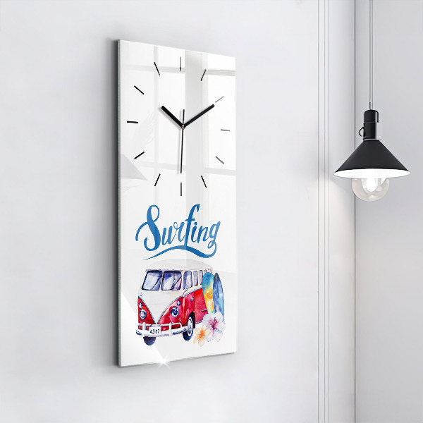 Modern vertical wall clock Car and Surfing sign