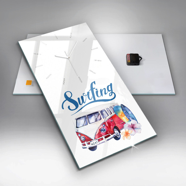 Modern vertical wall clock Car and Surfing sign