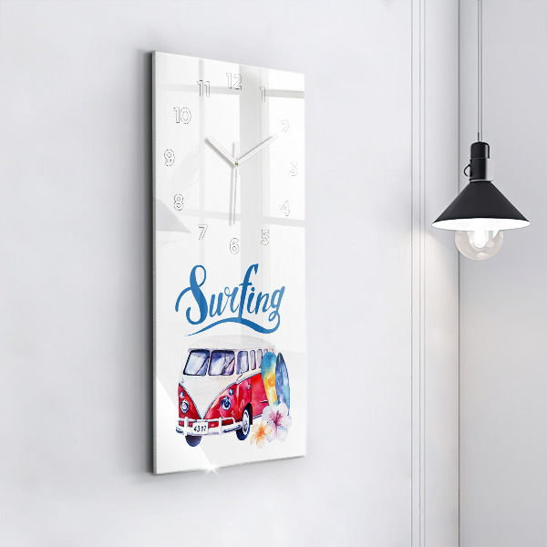 Modern vertical wall clock Car and Surfing sign