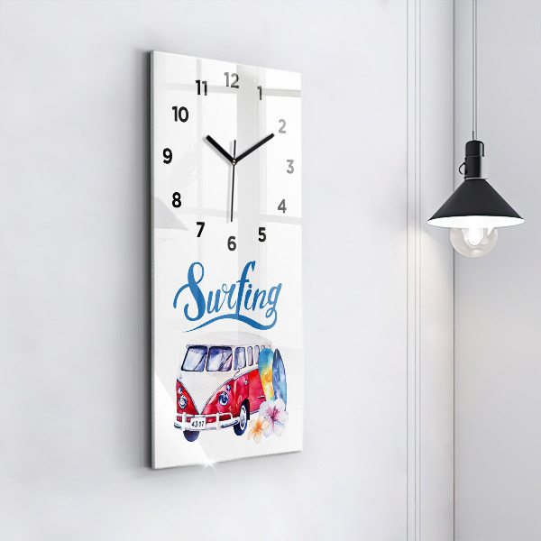 Modern vertical wall clock Car and Surfing sign
