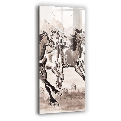 Modern vertical wall clock Galloping horses