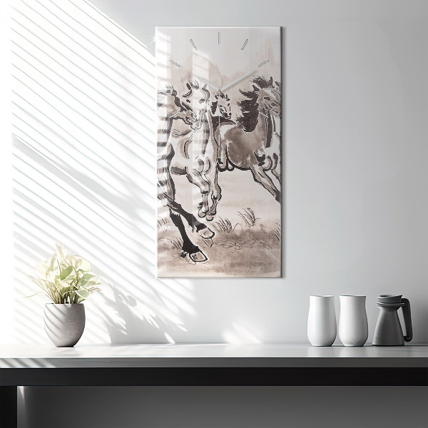 Modern vertical wall clock Galloping horses