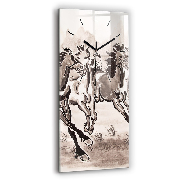 Modern vertical wall clock Galloping horses
