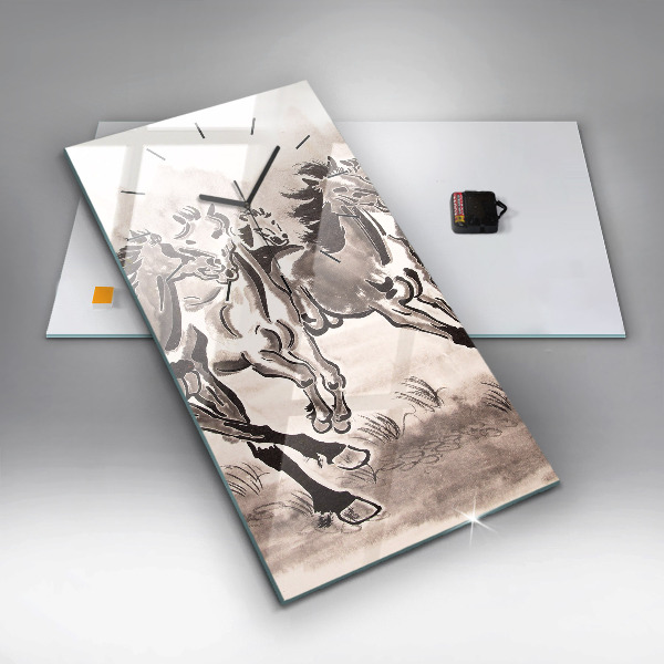 Modern vertical wall clock Galloping horses