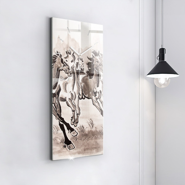 Modern vertical wall clock Galloping horses