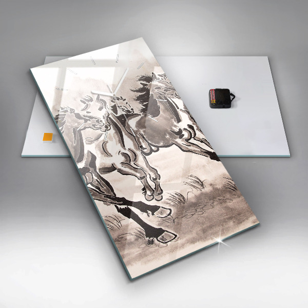 Modern vertical wall clock Galloping horses