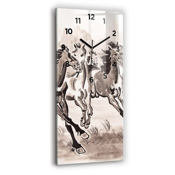 Modern vertical wall clock Galloping horses