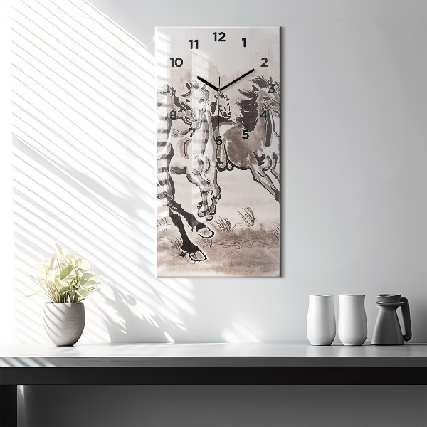 Modern vertical wall clock Galloping horses