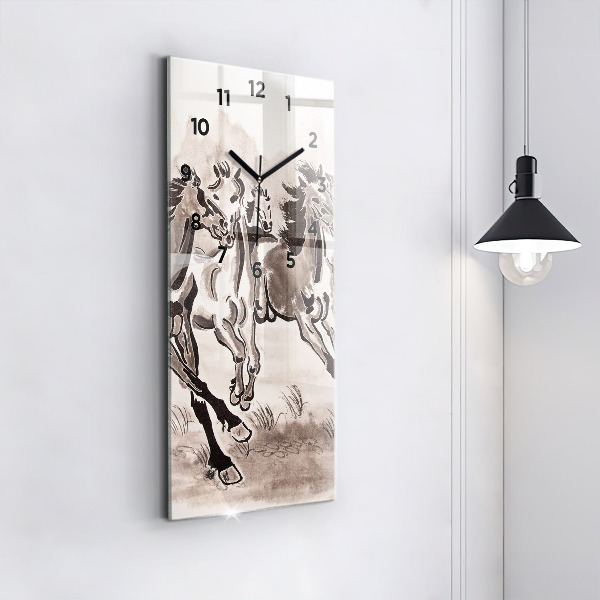 Modern vertical wall clock Galloping horses