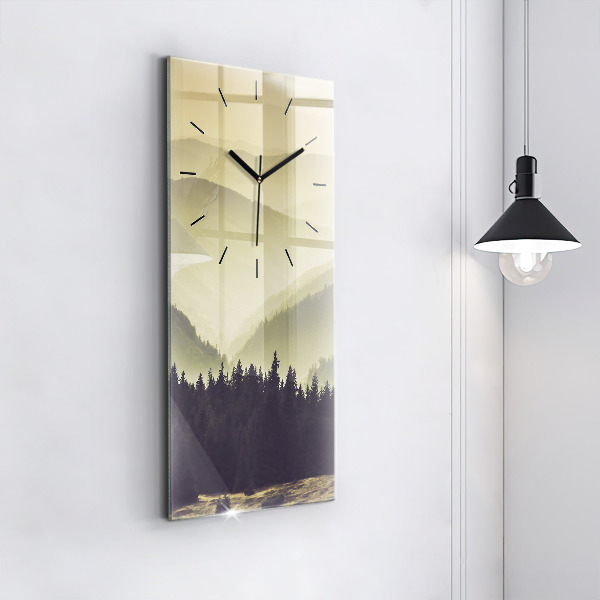 Modern vertical wall clock Misty mountain slopes